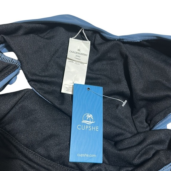 CUPSHE One-piece swimsuit cutout lumbar necktie deep Vneck ruched high cut XL - Picture 8 of 10